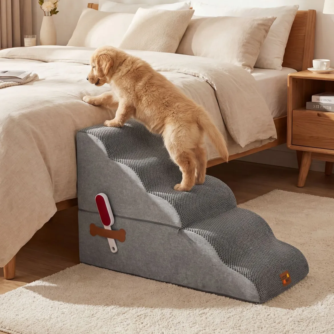 Hundetreppe 5 Stufen 50 cm Hoch Haustiertreppe Hundetreppe für Kleine Hunde Grau