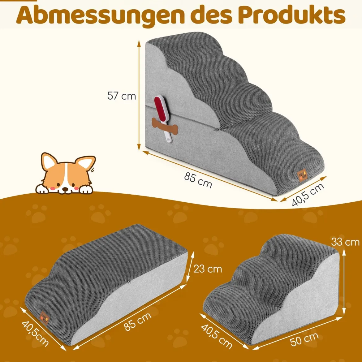 Hundetreppe 5 Stufen 50 cm Hoch Haustiertreppe Hundetreppe für Kleine Hunde Grau
