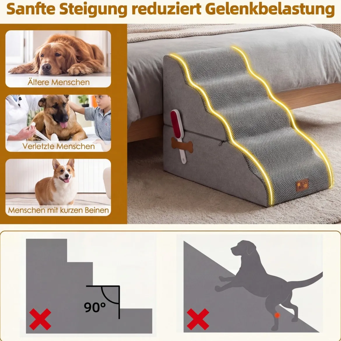 Hundetreppe 5 Stufen 50 cm Hoch Haustiertreppe Hundetreppe für Kleine Hunde Grau