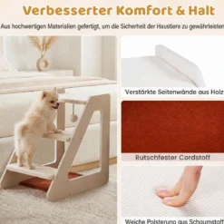 Hundetreppe 3 Stufen Katzentreppe mit Bequemem Katzenbett für Kleine Hunde und Katzen 54 x 33 x 48 cm