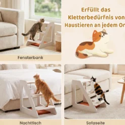 Hundetreppe 3 Stufen Katzentreppe mit Bequemem Katzenbett für Kleine Hunde und Katzen 54 x 33 x 48 cm