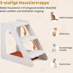 Hundetreppe 3 Stufen Katzentreppe mit Bequemem Katzenbett für Kleine Hunde und Katzen 54 x 33 x 48 cm