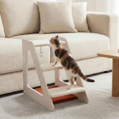 Hundetreppe 3 Stufen Katzentreppe mit Bequemem Katzenbett für Kleine Hunde und Katzen 54 x 33 x 48 cm