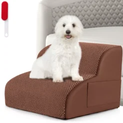 Hundetreppe 2 Stufen Rutschfeste Hundestufe aus Schaumstoff 20kg Belastbar Braun