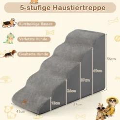Hundetreppe 5 Stufen rutschfeste Hundestufe aus Schaumstoff Grau