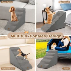 Hundetreppe 5 Stufen rutschfeste Hundestufe aus Schaumstoff Grau
