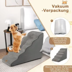 Hundetreppe 5 Stufen rutschfeste Hundestufe aus Schaumstoff Grau