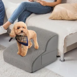 Hundetreppe 2 Stufen rutschfeste Hundestufe aus Schaumstoff 20kg belastbar Grau
