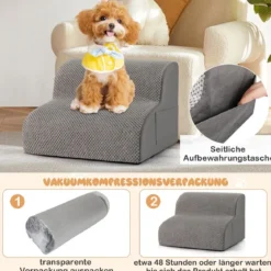 Hundetreppe 2 Stufen rutschfeste Hundestufe aus Schaumstoff 20kg belastbar Grau