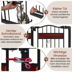 Hunde Türschutzgitter mit Kleiner Tür Metall Absperrgitter ohne Bohren Schutzgitter Schwarz