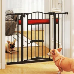 Hunde Türschutzgitter mit Kleiner Tür Metall Absperrgitter ohne Bohren Schutzgitter Schwarz