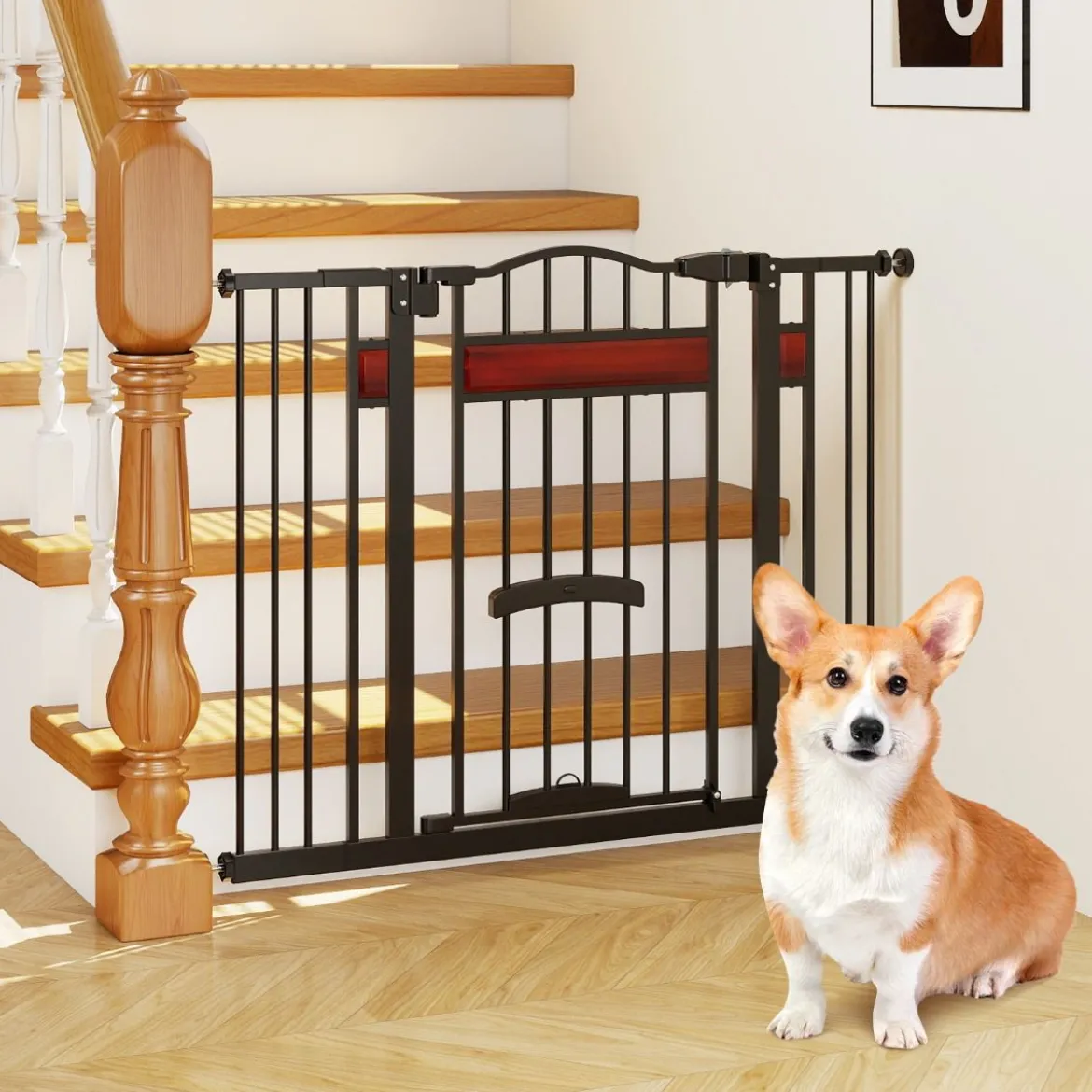 Hunde Türschutzgitter mit Kleiner Tür Metall Absperrgitter ohne Bohren Schutzgitter Schwarz