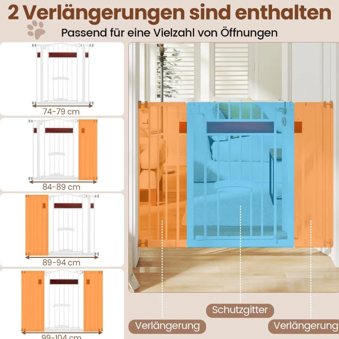 Hunde Türschutzgitter mit Kleiner Tür Metall Absperrgitter ohne Bohren Schutzgitter Weiß