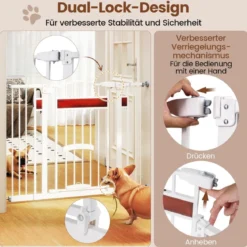 Hunde Türschutzgitter mit Kleiner Tür Metall Absperrgitter ohne Bohren Schutzgitter Weiß