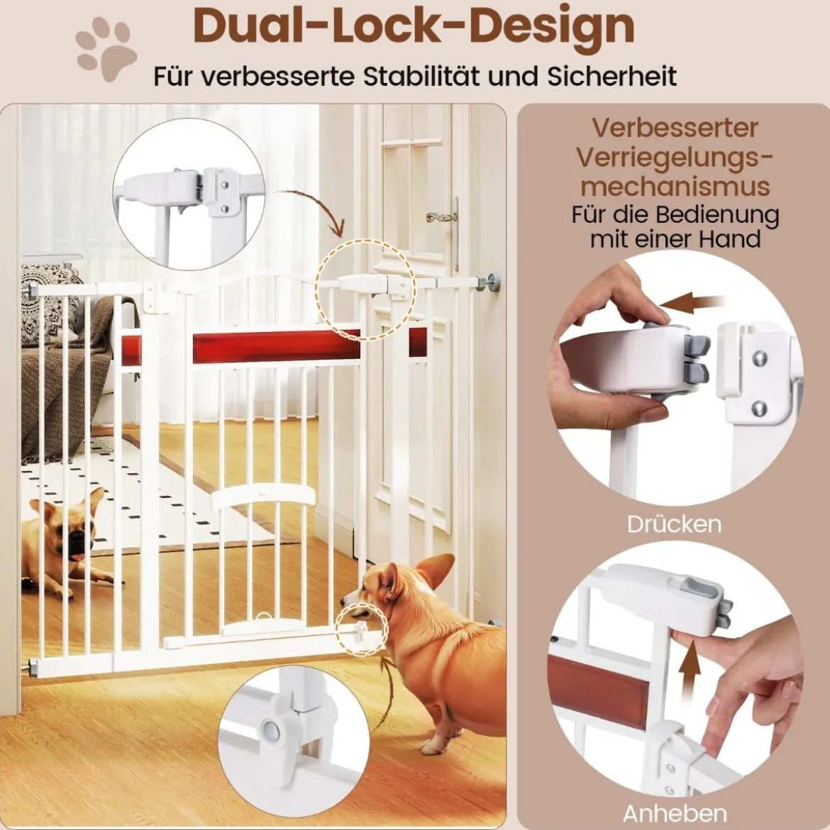 Hunde Türschutzgitter mit Kleiner Tür Metall Absperrgitter ohne Bohren Schutzgitter Weiß