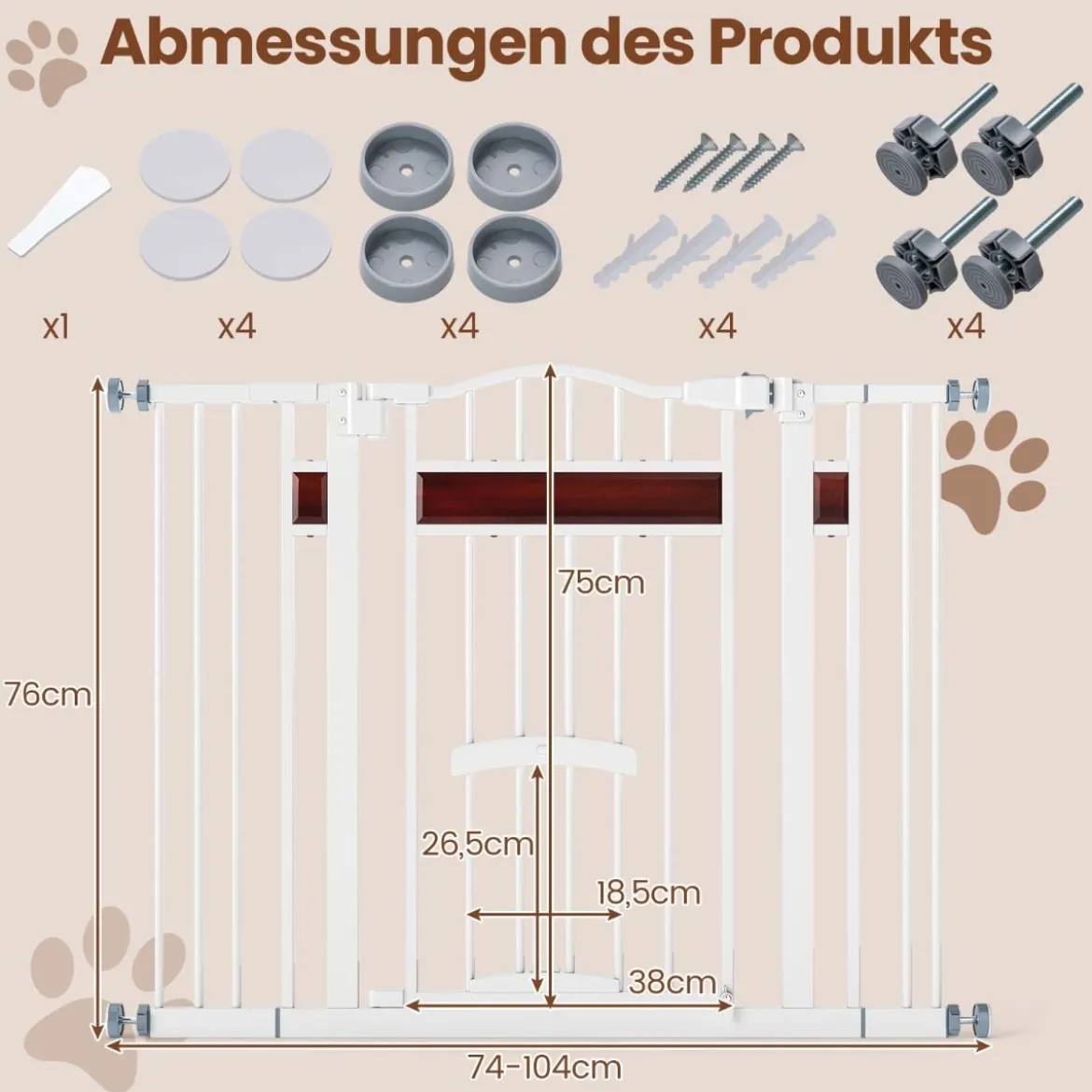 Hunde Türschutzgitter mit Kleiner Tür Metall Absperrgitter ohne Bohren Schutzgitter Weiß