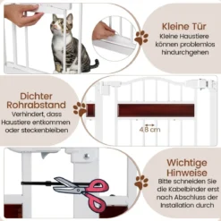 Hunde Türschutzgitter mit Kleiner Tür Metall Absperrgitter ohne Bohren Schutzgitter Weiß