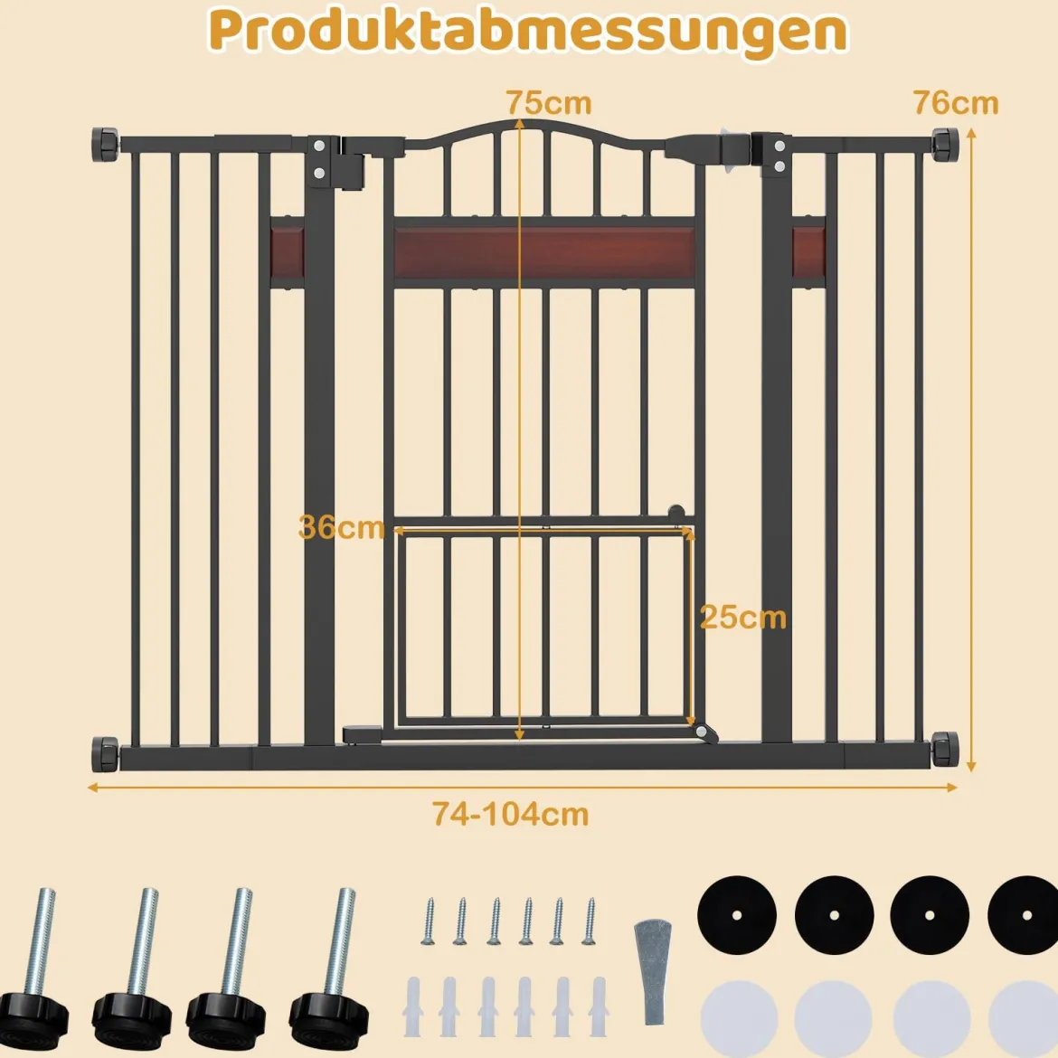 Hunde Türschutzgitter Türgitter ohne Bohren Schutzgitter mit Kleiner Tür Hundegitter Schwarz