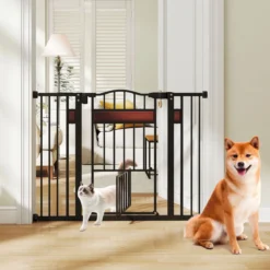 Hunde Türschutzgitter Türgitter ohne Bohren Schutzgitter mit Kleiner Tür Hundegitter Schwarz