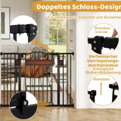 Hunde Türschutzgitter Türgitter ohne Bohren Schutzgitter mit Kleiner Tür Hundegitter Schwarz