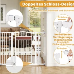 Hunde Türschutzgitter Türgitter ohne Bohren Schutzgitter mit Kleiner Tür Hundegitter Weiß