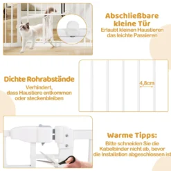 Hunde Türschutzgitter Türgitter ohne Bohren Schutzgitter mit Kleiner Tür Hundegitter Weiß