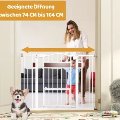 Hunde Türschutzgitter Türgitter ohne Bohren Schutzgitter mit Kleiner Tür Hundegitter Weiß