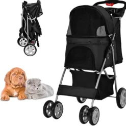 Hundewagen Haustiere Buggy bis 15kg Hundebuggy Katzenbuggy für kleine Hunde Katzen Schwarz
