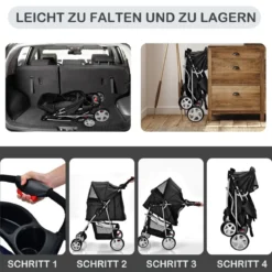 Hundewagen Haustiere Buggy bis 15kg Hundebuggy Katzenbuggy für kleine Hunde Katzen Schwarz