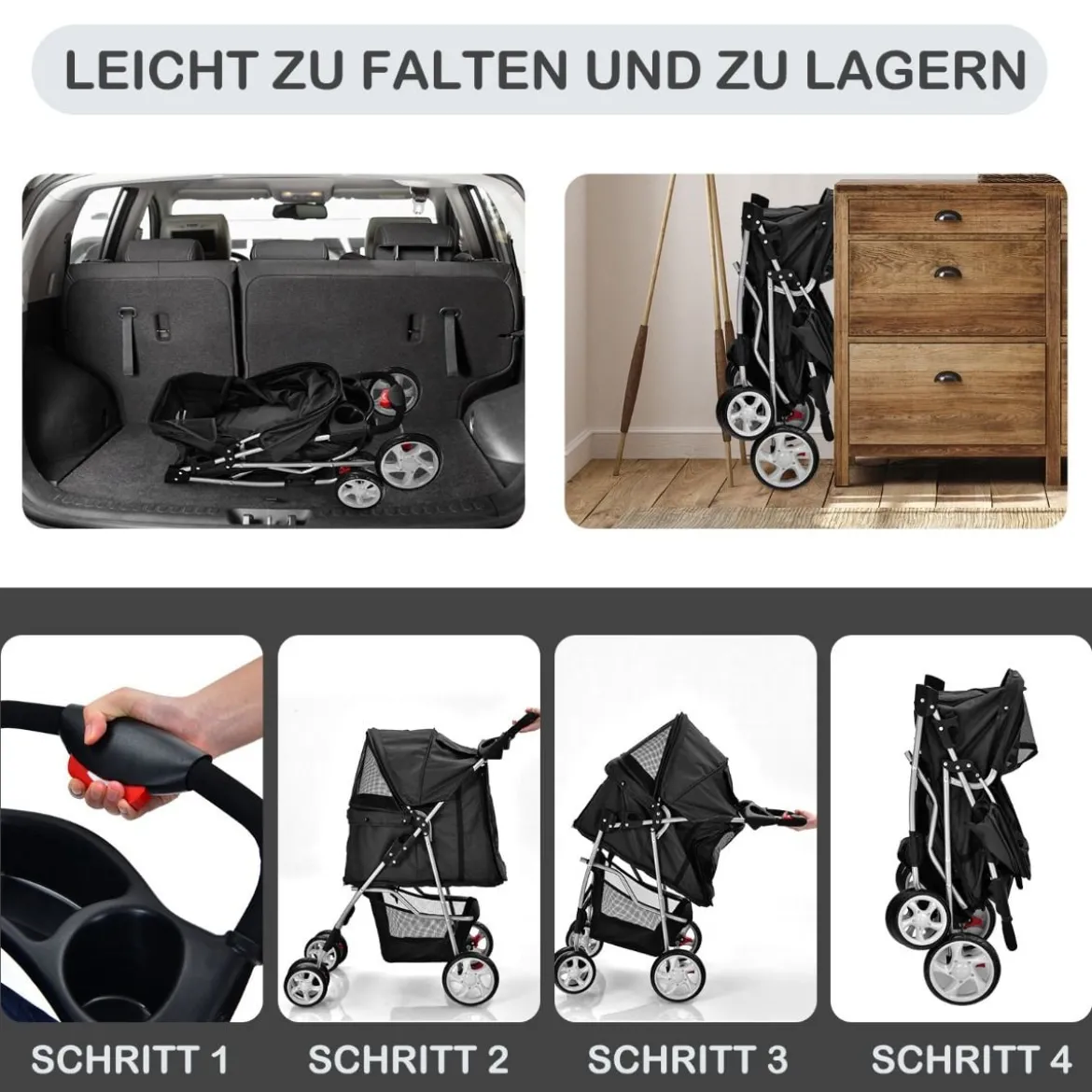 Hundewagen Haustiere Buggy bis 15kg Hundebuggy Katzenbuggy für kleine Hunde Katzen Schwarz