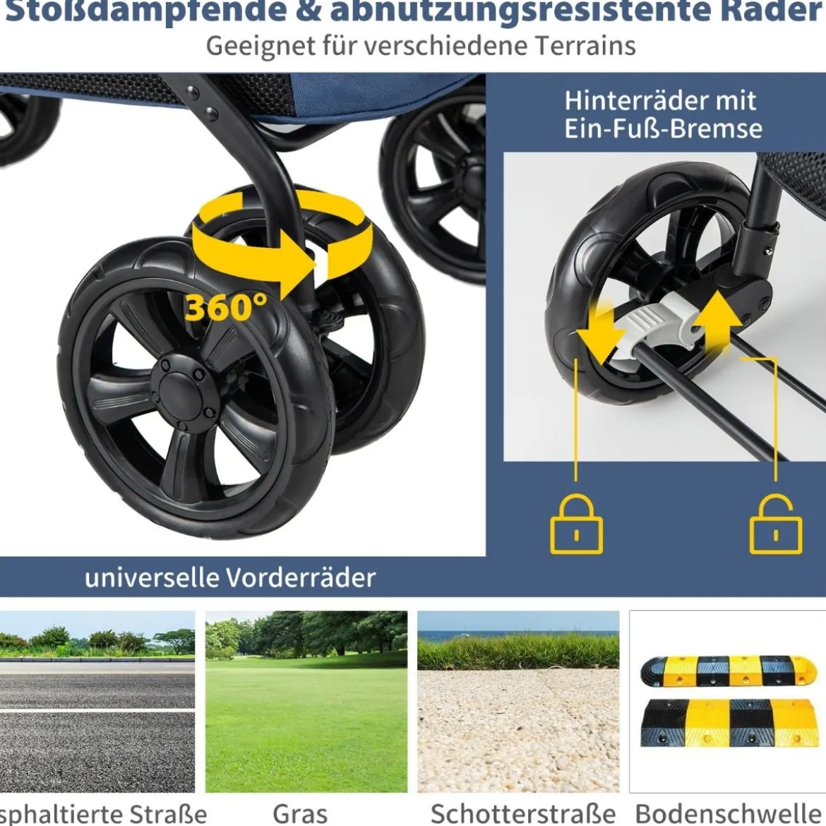 Hundewagen Hundebuggy klappbar bis 40 kg Hundetrolley mit Kissen 106 x 63 x 103 cm Blau