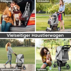 Hundewagen mit Netzfenstern & Getränkehalter & Anhänger Haustiere Buggy bis 15kg