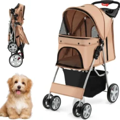 Hundewagen mit Netzfenstern & Getränkehalter & Anhänger Haustiere Buggy bis 15kg