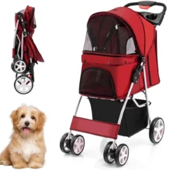 Hundewagen mit Netzfenstern & Getränkehalter & Anhänger Haustiere Buggy bis 15kg