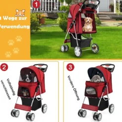 Hundewagen mit Netzfenstern & Getränkehalter & Anhänger Haustiere Buggy bis 15kg