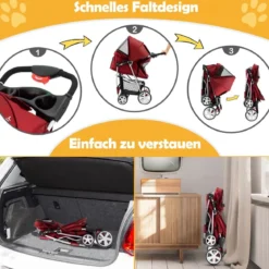 Hundewagen mit Netzfenstern & Getränkehalter & Anhänger Haustiere Buggy bis 15kg