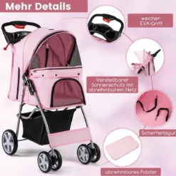 Hundewagen mit Netzfenstern & Getränkehalter & Anhänger Haustiere Buggy bis 15kg
