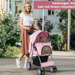 Hundewagen mit Netzfenstern & Getränkehalter & Anhänger Haustiere Buggy bis 15kg