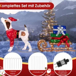 Hund mit Schlitten und Geschenkboxen Weihnachtsdeko mit 170 Warmen LED Lichtern