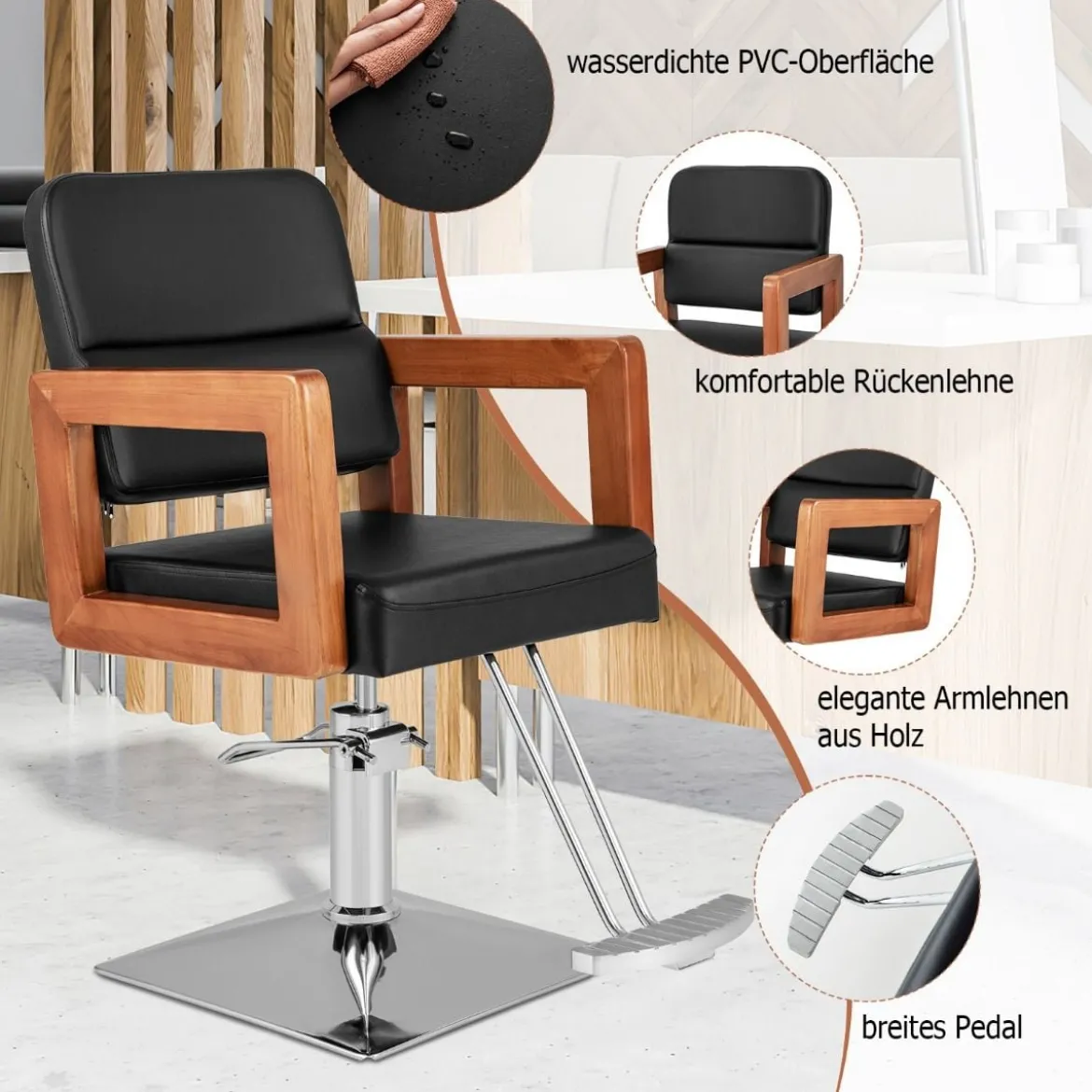 Hydraulischer Friseurstuhl Salonstuhl für Friseur mit 360-Grad-Drehung 87 x 60 x 95-110 cm Schwarz