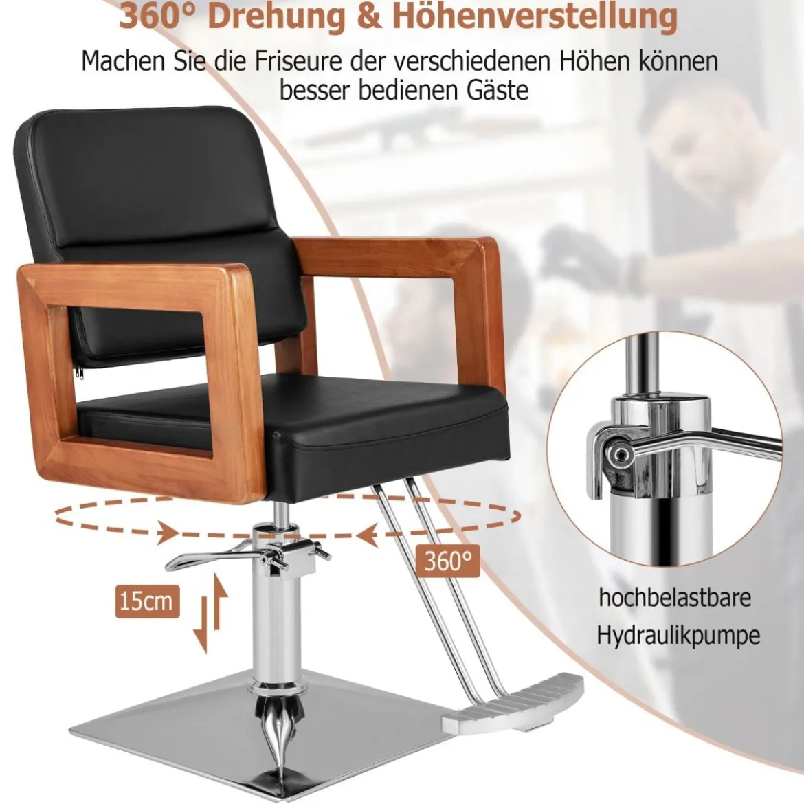 Hydraulischer Friseurstuhl Salonstuhl für Friseur mit 360-Grad-Drehung 87 x 60 x 95-110 cm Schwarz