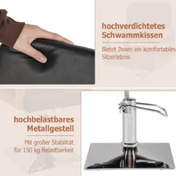 Hydraulischer Friseurstuhl Salonstuhl für Friseur mit 360-Grad-Drehung 87 x 60 x 95-110 cm Schwarz