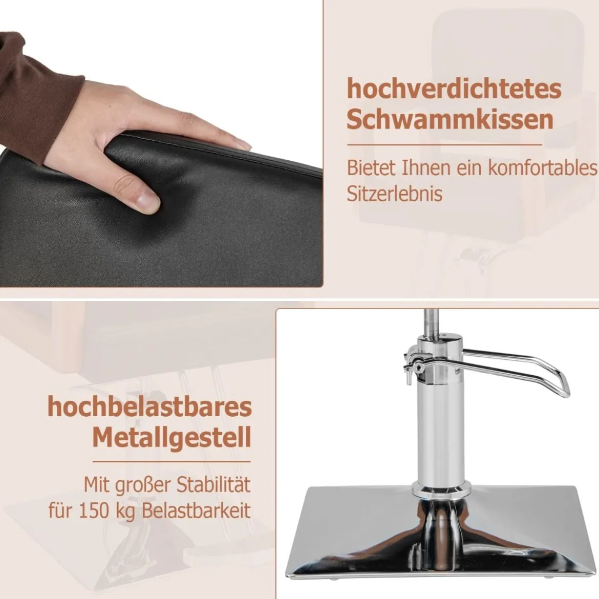 Hydraulischer Friseurstuhl Salonstuhl für Friseur mit 360-Grad-Drehung 87 x 60 x 95-110 cm Schwarz