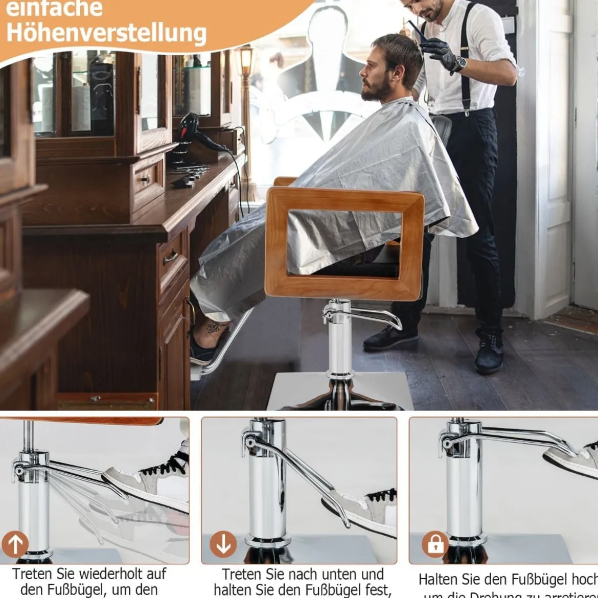 Hydraulischer Friseurstuhl Salonstuhl für Friseur mit 360-Grad-Drehung 87 x 60 x 95-110 cm Schwarz