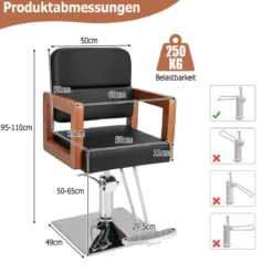 Hydraulischer Friseurstuhl Salonstuhl für Friseur mit 360-Grad-Drehung 87 x 60 x 95-110 cm Schwarz