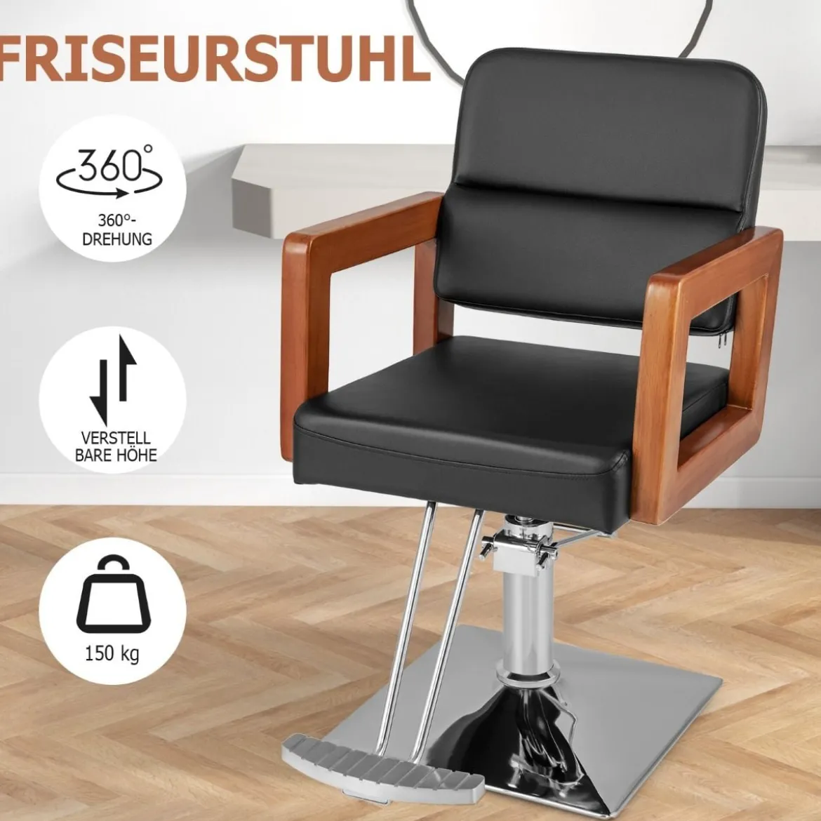 Hydraulischer Friseurstuhl Salonstuhl für Friseur mit 360-Grad-Drehung 87 x 60 x 95-110 cm Schwarz