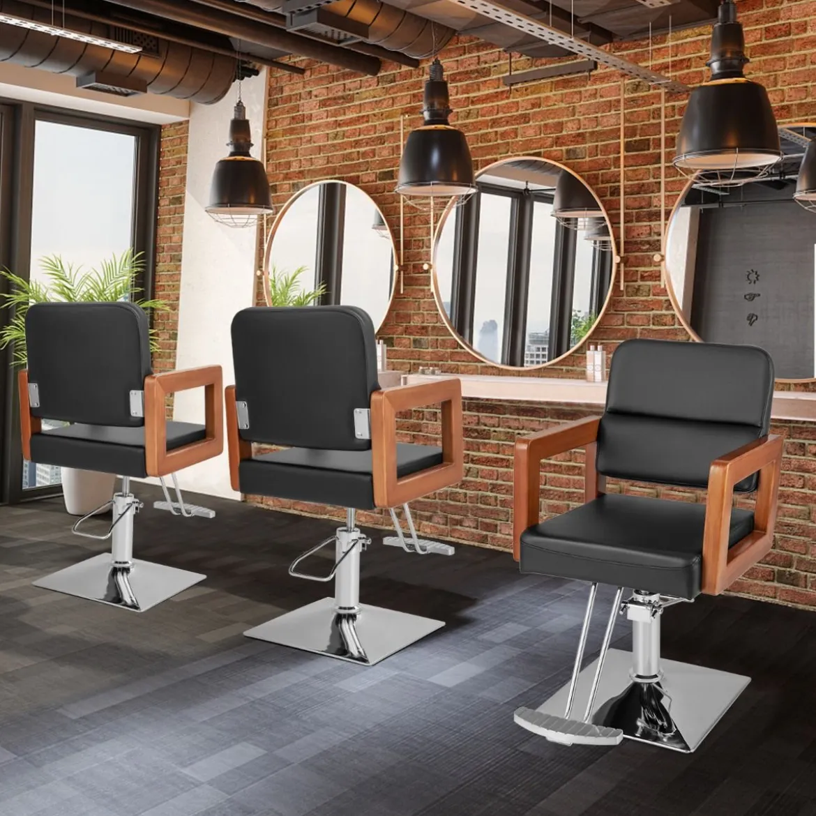 Hydraulischer Friseurstuhl Salonstuhl für Friseur mit 360-Grad-Drehung 87 x 60 x 95-110 cm Schwarz