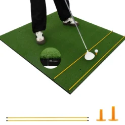 3-in-1-Abschlagmatte für Golf mit Kunstrasen 2 Golf-Tees 2 Ausrichtungsstäben & 6 vorgebohrten Abschlaglöchern 152 x 117 cm