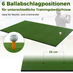 3-in-1-Abschlagmatte für Golf mit Kunstrasen 2 Golf-Tees 2 Ausrichtungsstäben & 6 vorgebohrten Abschlaglöchern 152 x 117 cm