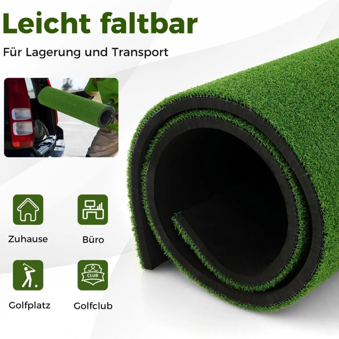3-in-1-Abschlagmatte für Golf mit Kunstrasen 2 Golf-Tees 2 Ausrichtungsstäben & 6 vorgebohrten Abschlaglöchern 152 x 92 cm